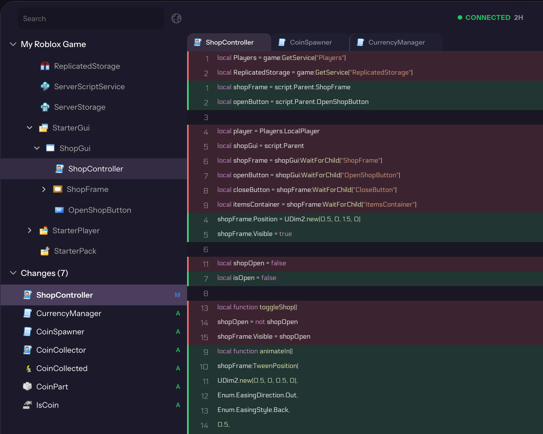 Real-time Studio integration showing script syncing